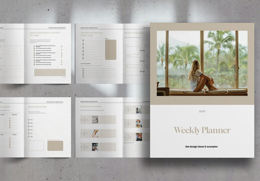 Beige and White Minimal Weekly Planner Workbook Brochure Layout