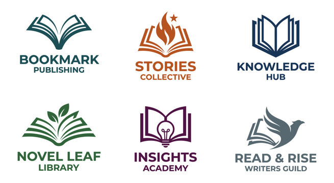 Set of black book icons. Open book logo. Set of simple black and white book icons illustrating various open book layouts and styles. Vector illustration.