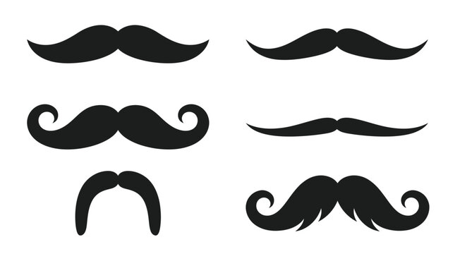 Set of various black mustache silhouettes displayed in a clean collection for creative design project use