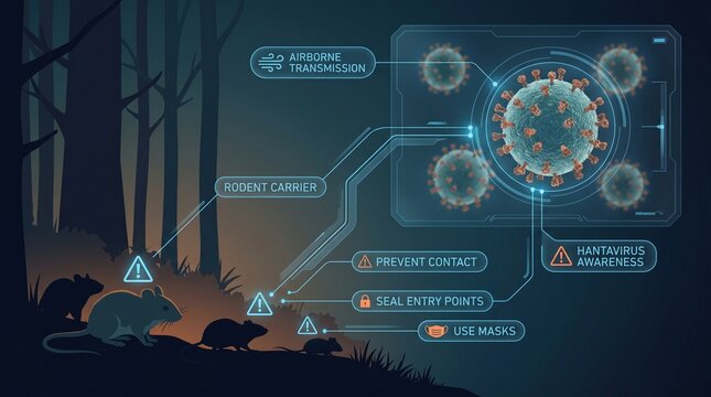 Conceptual illustration of hanta virus transmission through rodents in forest