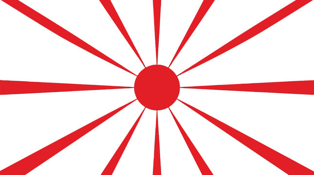 Vibrant red sunburst graphic design featuring bold radiating lines emerging from a central circular focal point