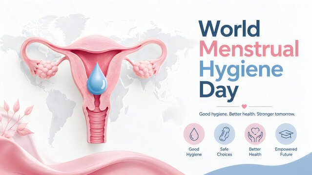 Menstrual hygiene illustration with female reproductive system and icons