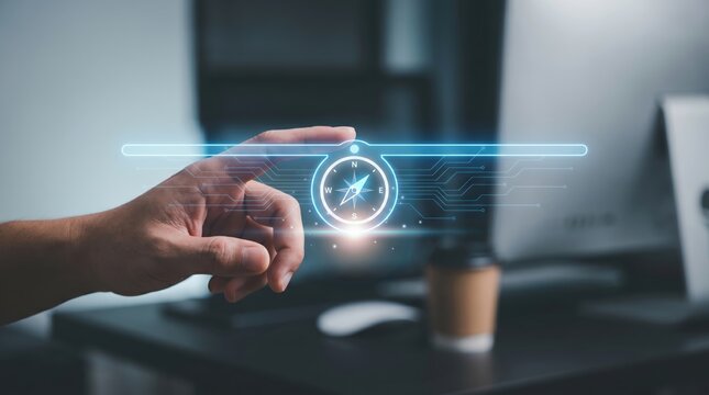 Futuristic Ethics and Justice Concept: Hand Balancing Digital Scale with Holographic Moral Compass