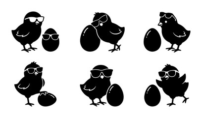 Cool Chicks with Sunglasses Vector Set, Easter Holiday Icons, Cute Baby Birds Silhouette Collection for Spring Celebration Graphics © Towhidul