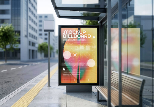 Vertical Bus Shelter Billboard Mockup
