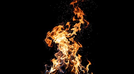 Fototapeta premium Dynamic Flame with Bright Orange and Yellow Colors Against Black Background.