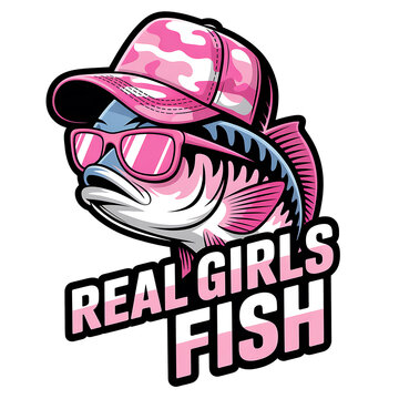 Cool bass fish wearing pink hat and sunglasses illustration