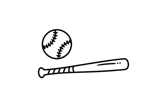 A simple line drawing of a baseball and bat on a field