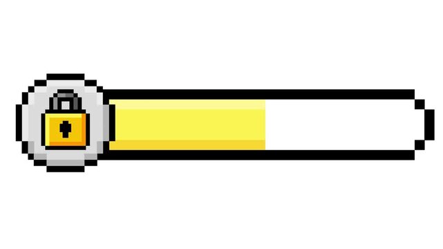 Pixel art security progress bar illustrating locked feature advancement, a conceptual status indicator for digital interfaces or retro game levels