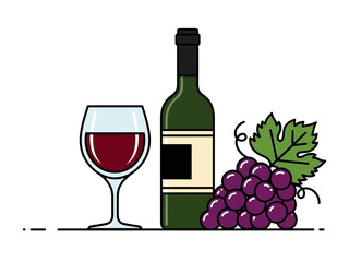 Obraz premium A glass of red wine next to a bottle and grapes.