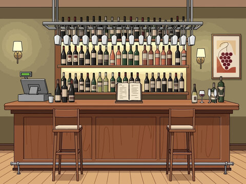 A well stocked bar with bottles and stools for customers.