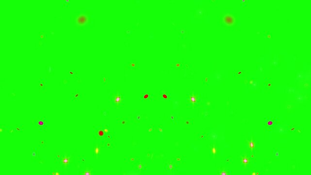 Colorful fireworks display against bright green background