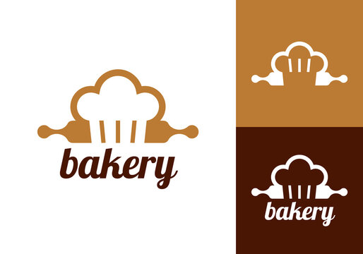 chef hat and rolling pin combination logo design template