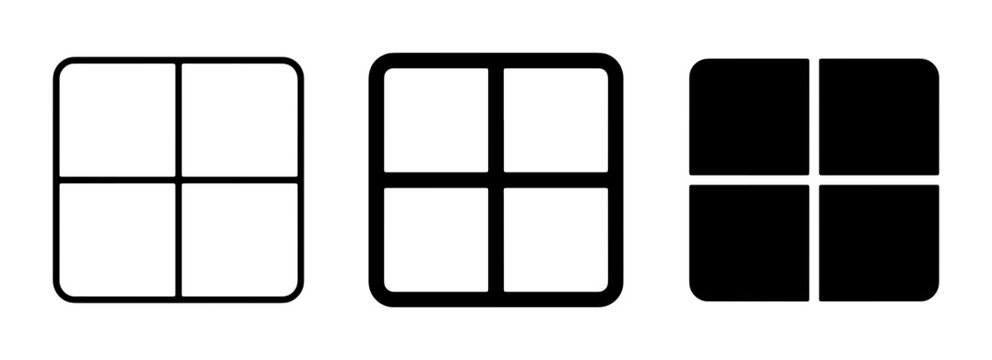 Four Quadrant Grid Icons, Simple Square Layouts, Basic UI Elements, Vector Graphics Set