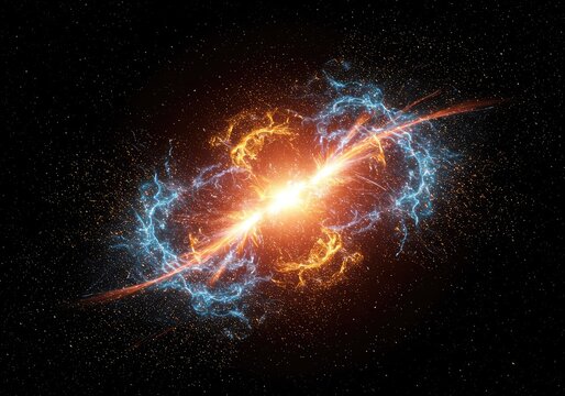 Abstract visualization of a complex quantum energy field, showing swirling light and interconnected particles in deep space, cyan, light, spirituality