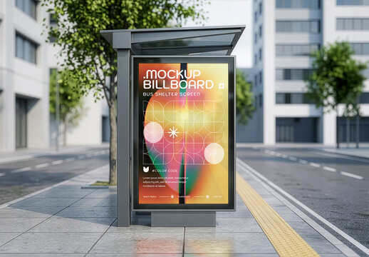 Bus Stop Screen Mockup, Outdoor Advertising Poster Display