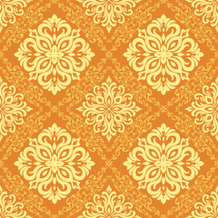 Seamless Yellow and Orange Damask Pattern Vector Illustration © pitchayaphak