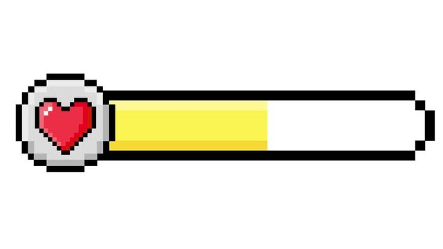 Vibrant pixel art health bar with a red heart icon, indicating game progress or player vitality in a retro 8-bit style interface