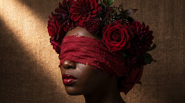 ultra-realistic oil painting, portrait of a black woman with dark ebony skin