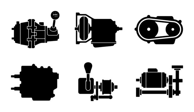 Transmission Systems Vector Icons, Automotive Drivetrain Components, Mechanical Engineering Symbols, Industrial Machine Parts Set