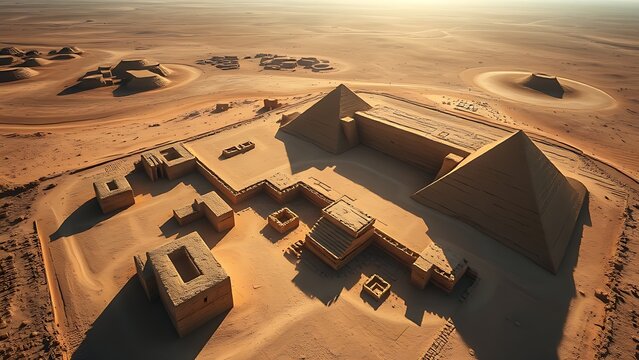ziggurat. Aerial view of ancient Mesopotamian ziggurat ruins under harsh sunlight. event programs, museum guides, designed for cultural heritage projects and event programs, used by lab technicians.
