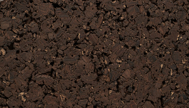 Dark roasted expanded cork bark board texture with porous structure