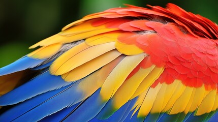 Obraz premium synchronized. Vibrant parrot feathers in a tropical rainforest, with synchronized motion and waterfall mist. wildlife magazines.