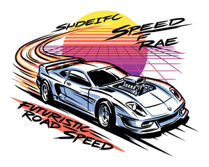 Build for speed. Car print design for t shirt print poster sticker background. Legend race road speed graphic print © rahel lila