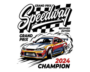 Speedway champion. Car print design for t shirt print poster sticker background. Legend race. Road speed graphic print.. Build for speed. Car print de © rahel lila