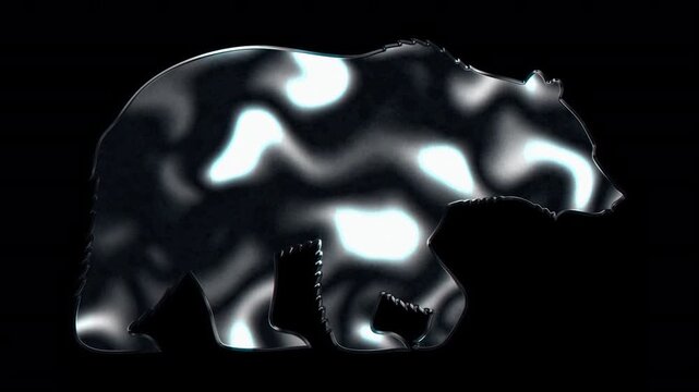 Silver metallic bear silhouette. Alpha channel. Seamless loop video