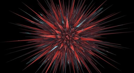 Fototapeta premium Sharp, colorful shards bursting outward, forming a dynamic fractal pattern. Highly stylized broken geometric design suitable for backgrounds, structure, geometric, complexity