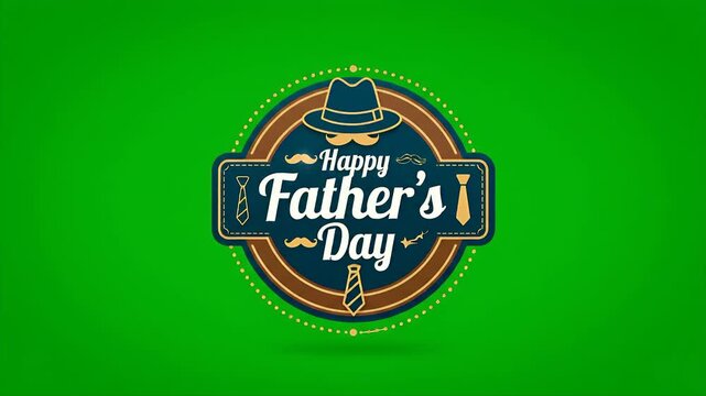 Happy Father's Day festive illustration on green background with hat and mustache