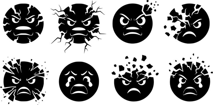 Set of funny cartoon character emotion transformation sequence icons showing bad mood changing to happy and running,, isolated on white background
