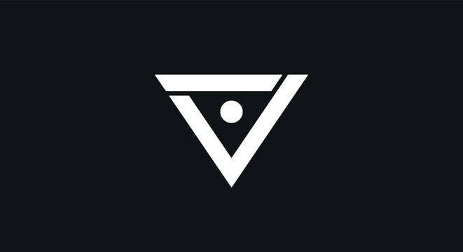 Minimalist white geometric logo featuring a triangle and a central dot isolated on a solid dark black background.