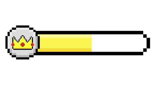 Pixelated achievement bar with royal crown icon, symbolizing progress and elevated status in a game interface design