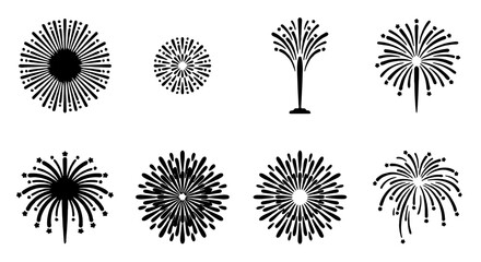 Explosive Fireworks Icons Set, Festive Celebration Burst Graphics, Dynamic Pyrotechnic Displays, Vector Art for Holiday Events © Mahir
