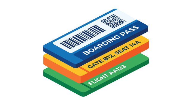 3d boarding pass icon with barcode gate flight number and date modern digital travel ticket illustration for airline airport or travel application design