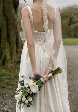 bride white dress lace corset pearls bracelet