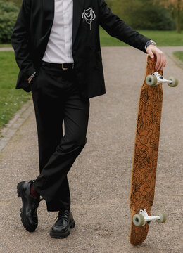 black suit coat white shirt belt buckle