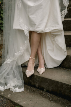 wedding dress lace veil bridal shoes ankle