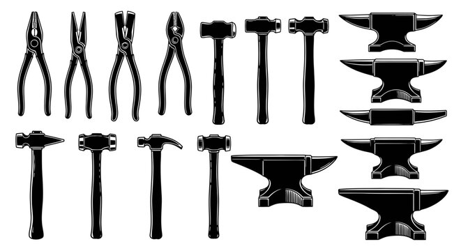 Blacksmith Tools: Hammers, Pliers, and Anvils Collection
