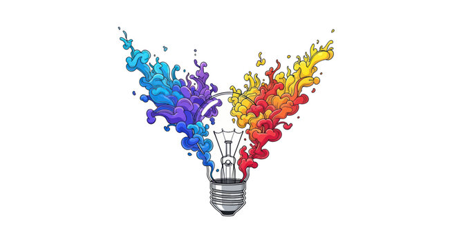 Colorful light bulb exploding with vibrant colors, idea concept