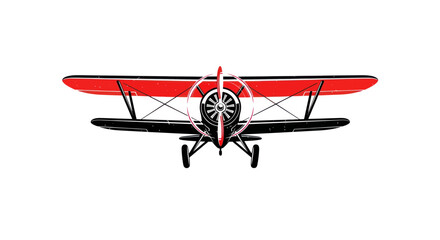 Vintage Biplane Aircraft Front View Red and Black Retro Flying Transportation © Aziz