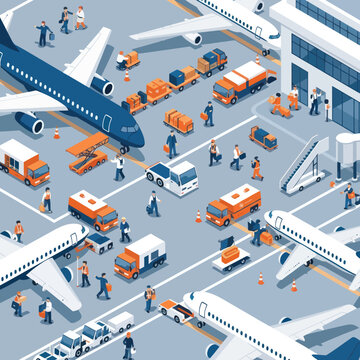 Airport Ground Operations with Airplanes and Service Vehicles.