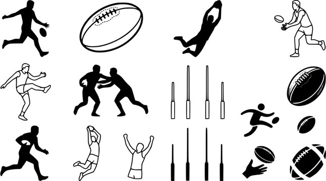Afl football silhouette set, Afl football outline, Afl football, Afl football clipart, Afl football icon