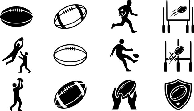Afl football silhouette set, Afl football outline, Afl football, Afl football clipart, Afl football icon