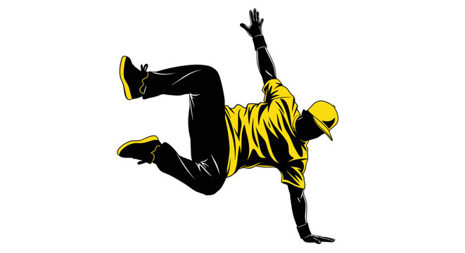 Dynamic Breakdancer Silhouette in Yellow and Black Outfit - Isolated on White