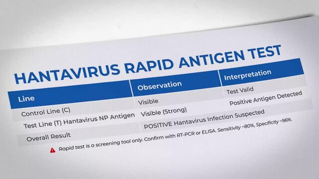 Hantavirus rapid antigen test result showing positive infection suspected