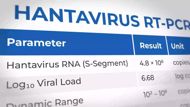 Hantavirus test results showing RNA S-Segment and viral load