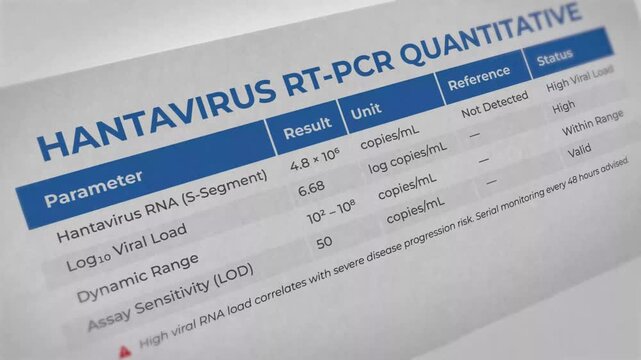 Hantavirus test results showing high viral load